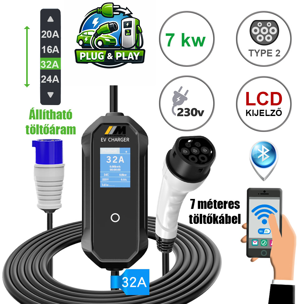 Mastroweld EVoCHARGE elektromos autó töltő, 7 kW, 7 m termék fő termékképe